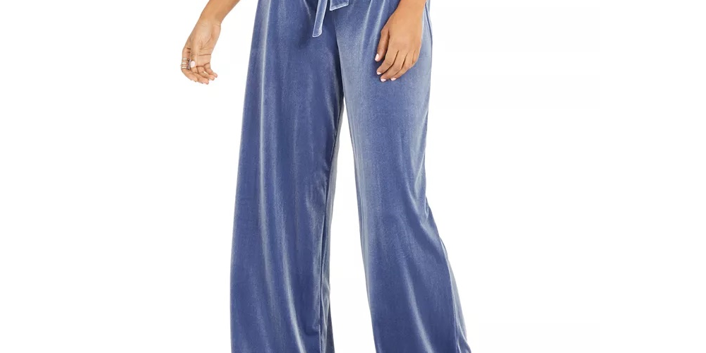 INC Women's Velvet Wide Leg Paperbag Pants Blue Size XX-Large