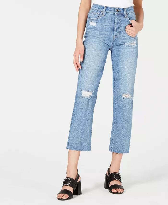 Kendall + Kylie Women's Ripped Cropped Jeans Blue Size 28