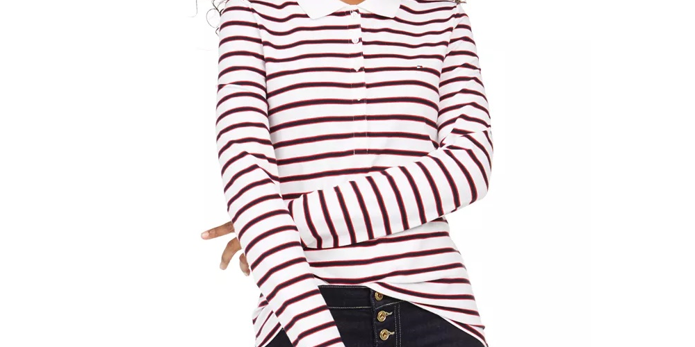 Tommy Hilfiger Women's Long Sleeve Polo Shirt Pink Size X-Large