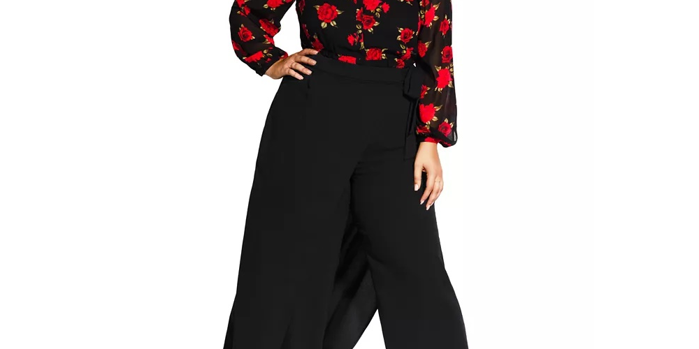 City Chic Women's Trendy Plus Wrap Palazzo Pants Black Size 18W