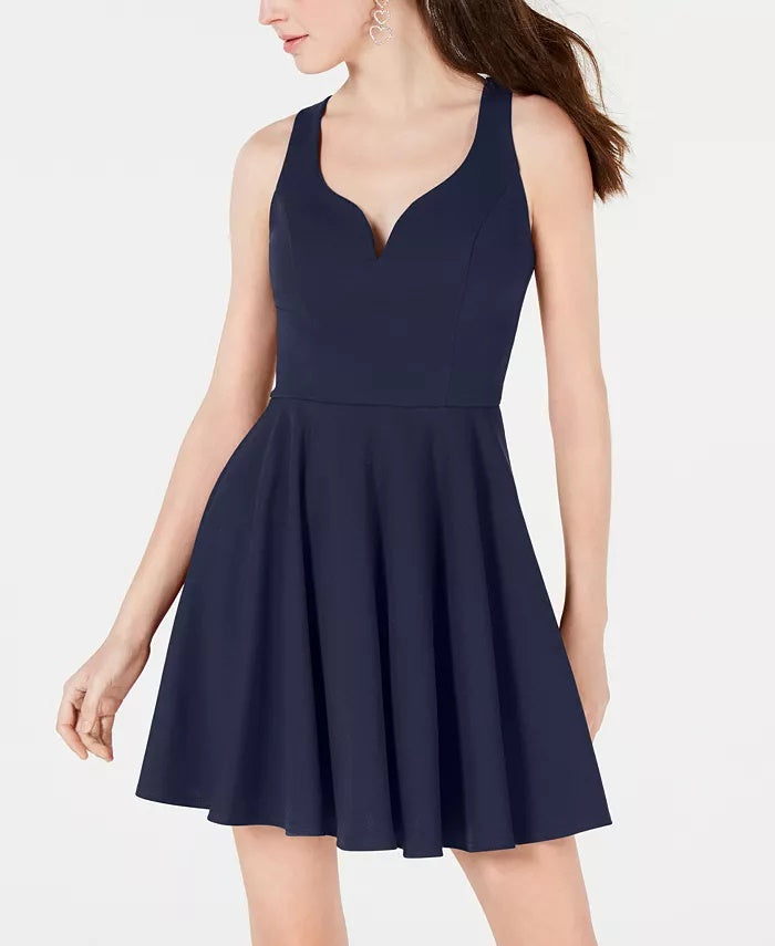 B Darlin Women's A Line Dress Open Back V Neck Blue Size 15/16