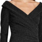 Ralph Lauren Women's Gathered Glitter Long Sleeve V Neck Below The Knee Sheath Evening Dress Black Size 4