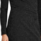 Ralph Lauren Women's Gathered Glitter Long Sleeve V Neck Below The Knee Sheath Evening Dress Black Size 4