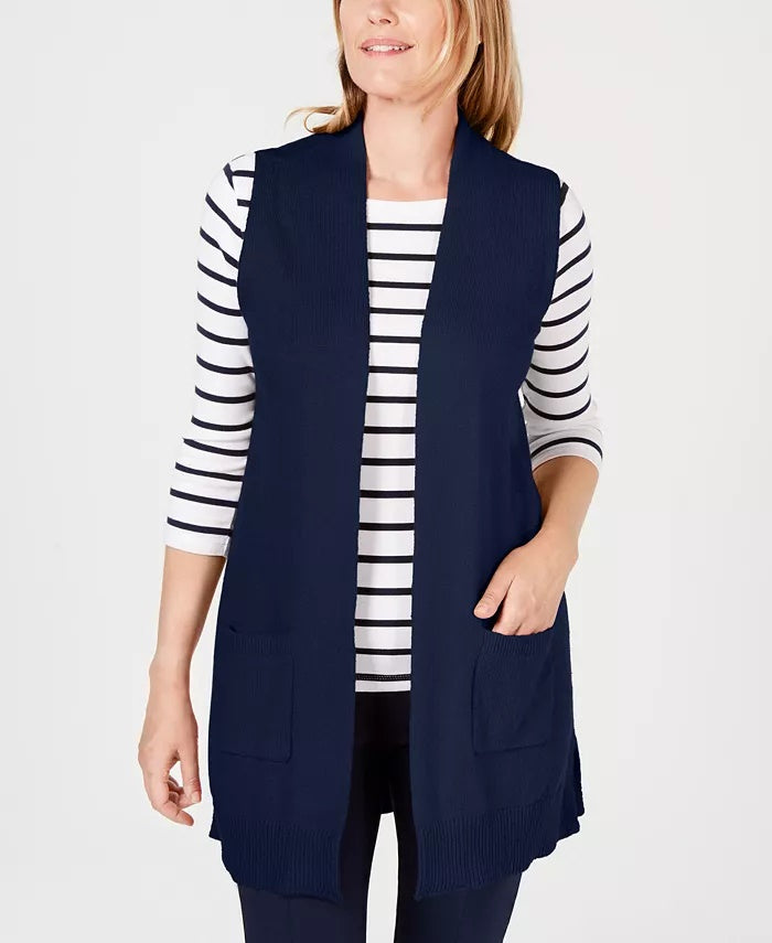 Karen Scott Women's Petite Open-Front Vest Blue Size 44