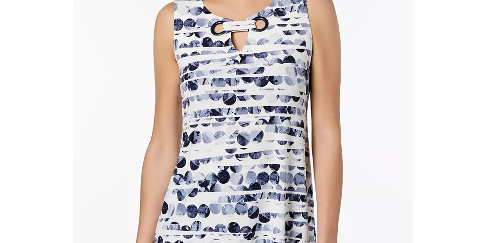 Alfani Women's Printed Grommet Neck Top Blue Size PL