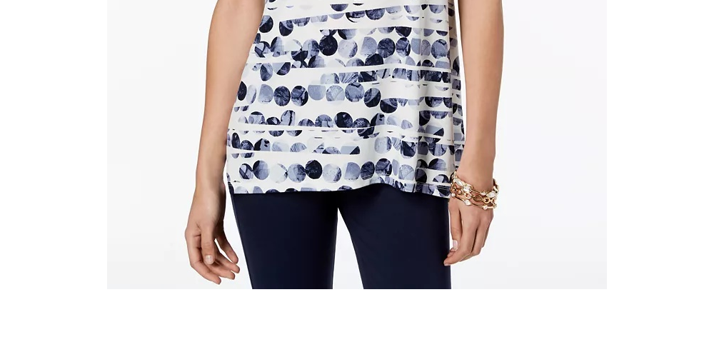 Alfani Women's Printed Grommet Neck Top Blue Size PL