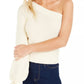 Bar III Women's Long Sleeve Asymmetrical Neckline Sweater White Size Large