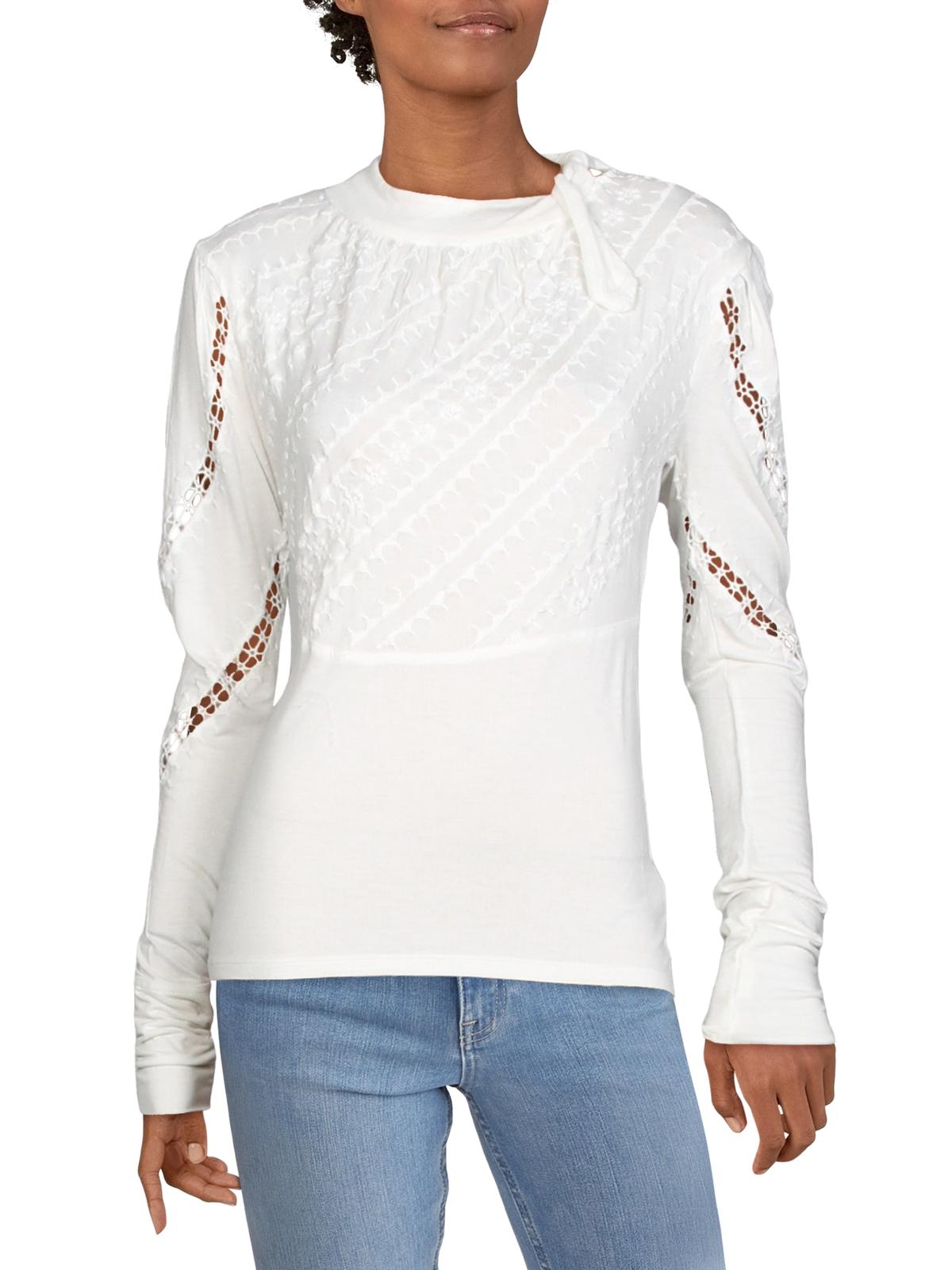 Free People Women's Victoria Tie Neck Eyelet Blouse Size Medium