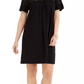 Style & Co Women's Eyelet Flutter Sleeve T-Shirt Dress Black Size Large