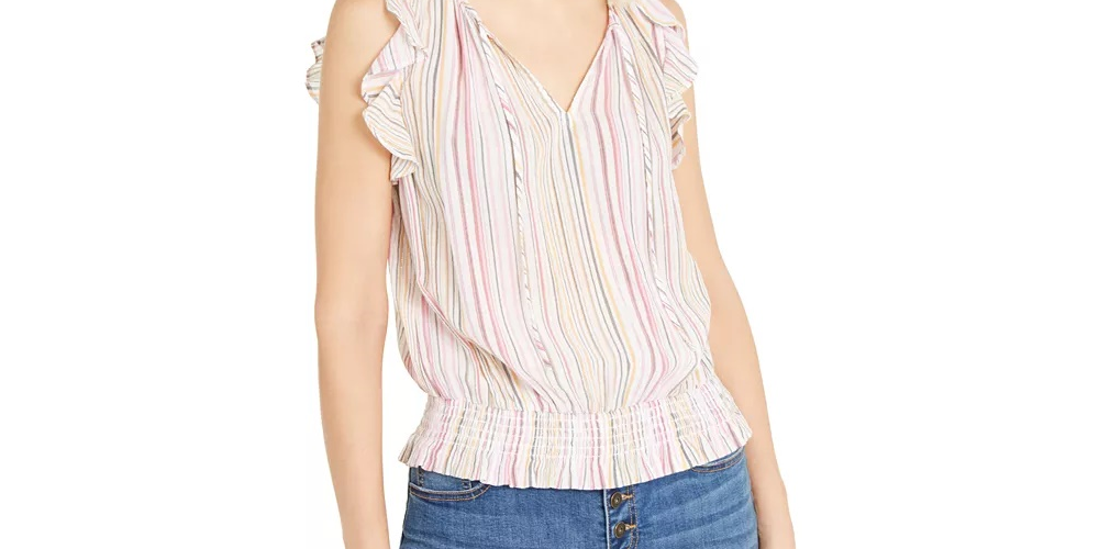 INC International Concepts Women's Striped Smocked Top  White/Blue Size Large