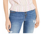 INC International Concepts Women's Striped Smocked Top  White/Blue Size Large
