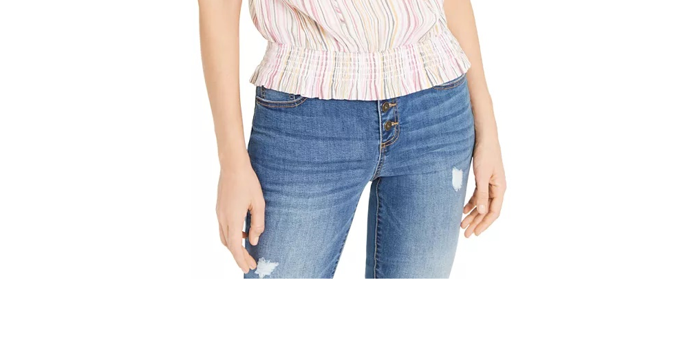 INC International Concepts Women's Striped Smocked Top  White/Blue Size Large
