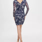 Guess Women's Mesh Ruched Floral Dress Blue Size 12
