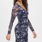 Guess Women's Mesh Ruched Floral Dress Blue Size 12