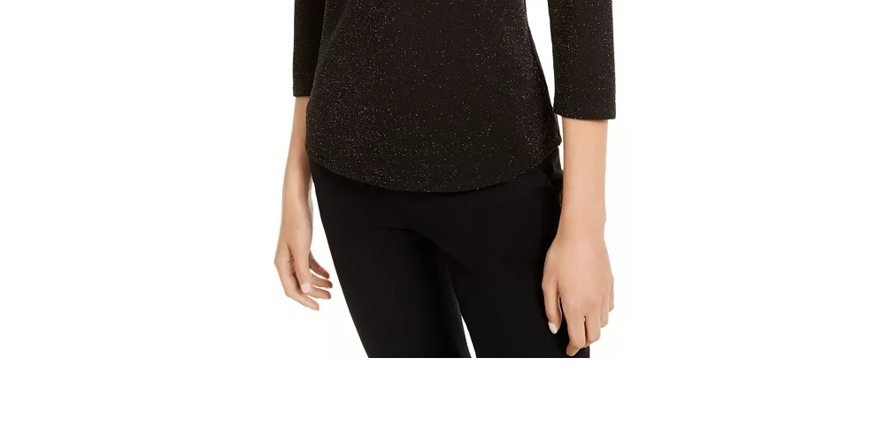 Monteau Women's Metallic Mock-Neck Top Black Size Petite X-Large