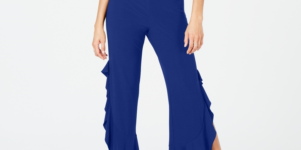 INC International Concepts Women's Sleeveless Wide-Leg Party Jumpsuit  Blue Size 10 Petite