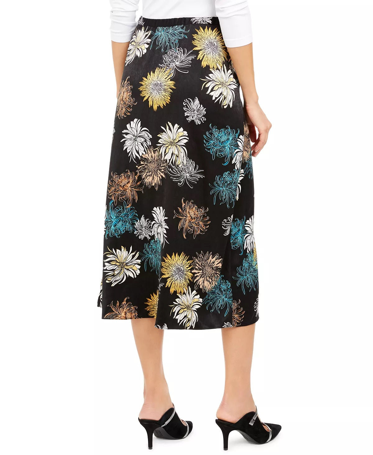 Alfani Women's Floral-Print Faux-Wrap Skirt Black Size 14