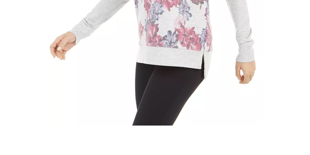 Ideology Women's Floral Printblocked Terry Top Gray Size Small