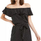 Maison Jules Women's Striped Short Sleeve Off Shoulder Top Black Size Medium