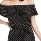 Maison Jules Women's Striped Short Sleeve Off Shoulder Top Black Size Medium