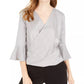 BCX Junior's Animal Print Wrap Top Silver Size Small