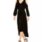NY CollectionWomen's Velvet Cold Shoulder Tie Waist Dress Black Size -PXL