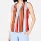 Bar III Women's Striped Inverted Pleat Blouse Brown Multi Size X-Small