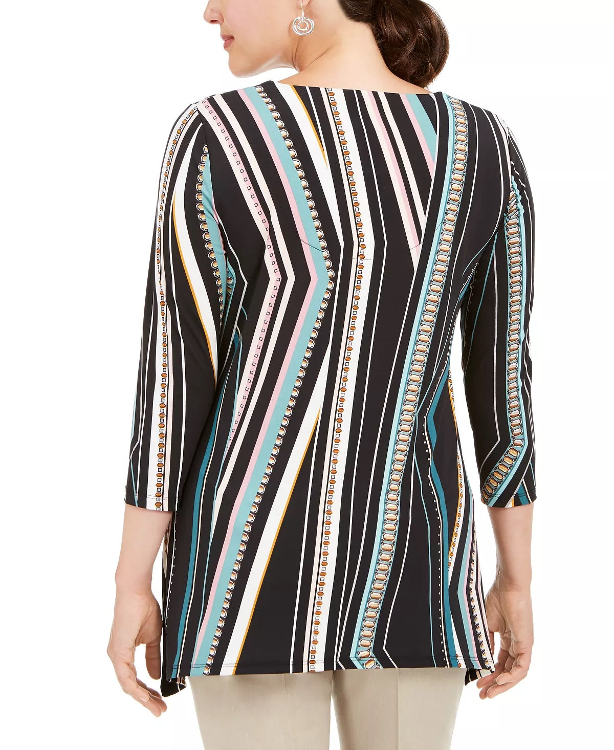 JM Collection Women's Printed Hammerhead Hem Tunic Black Size Large