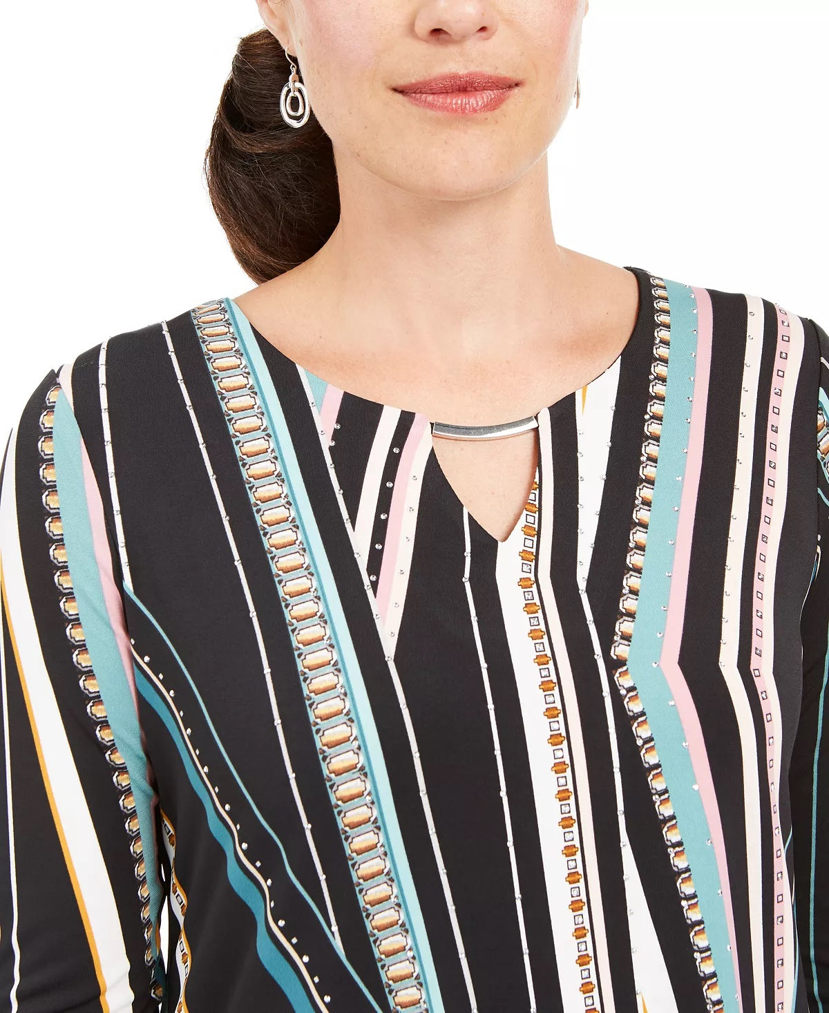 JM Collection Women's Printed Hammerhead Hem Tunic Black Size Large