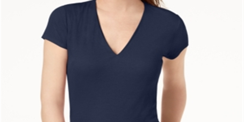 INC International Concepts Women's Ribbed V Neck Top Blue Size XXL