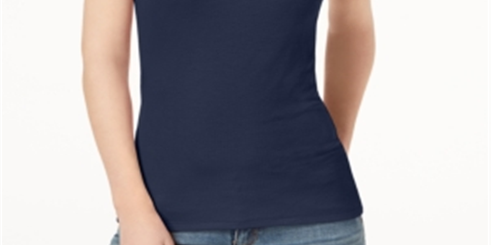 INC International Concepts Women's Ribbed V Neck Top Blue Size XXL
