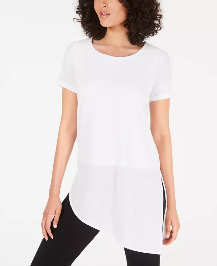 Alfani Women's Vented Hem Asymmetrical Tunic White Size PL