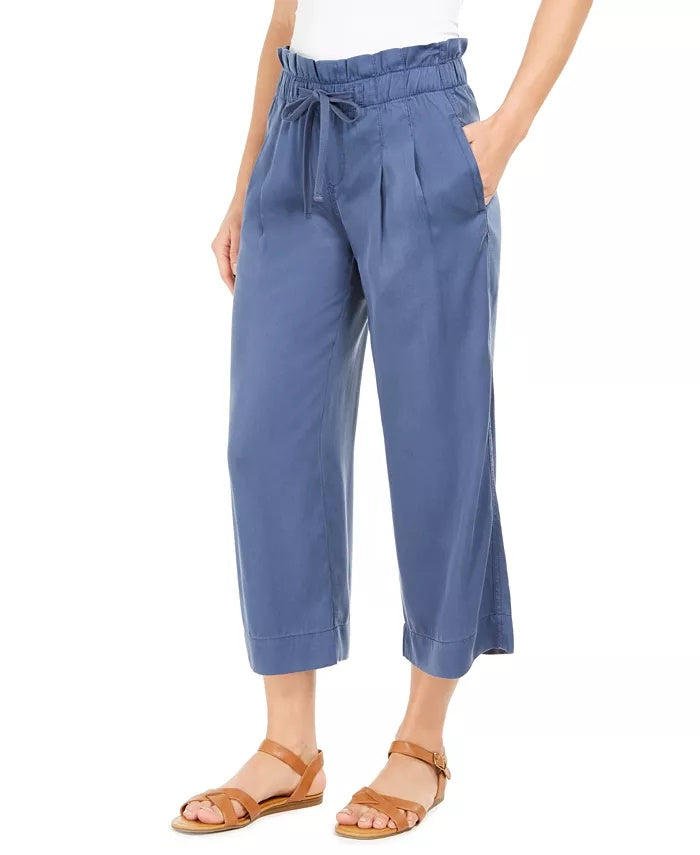 Style & Co Women's Paperbag Waist Wide Leg Pants Blue Size Medium