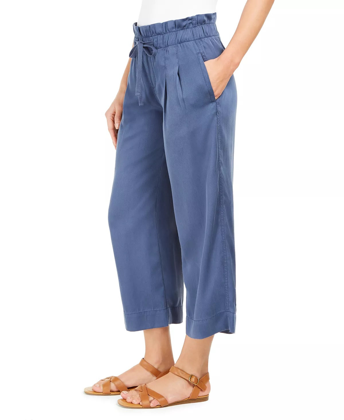 Style & Co Women's Paperbag Waist Wide Leg Pants Blue Size Medium