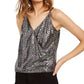 INC International Concepts Women's Metallic Sequin Sleeveless Top Silver Size PS/M