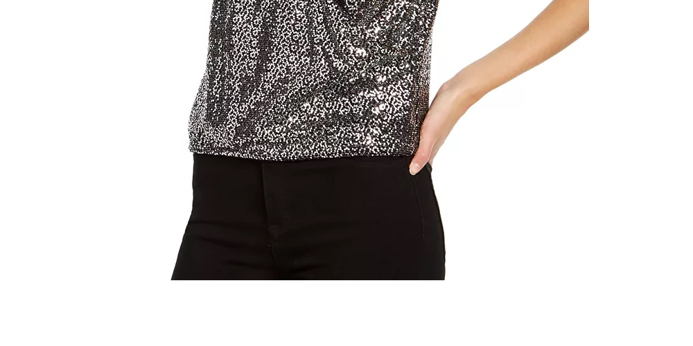 INC International Concepts Women's Metallic Sequin Sleeveless Top Silver Size PS/M
