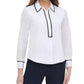 Tommy Hilfiger Women's Contrast Trim Blouse White Size Large
