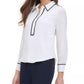 Tommy Hilfiger Women's Contrast Trim Blouse White Size Large
