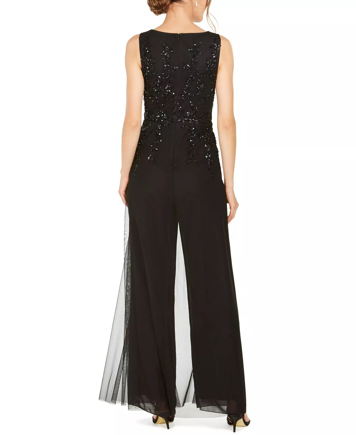 Adrianna Papell Women's Petite Embellished Wide-Leg Jumpsuit Black Size 12 Petite