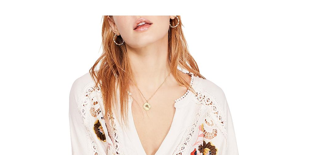 Free People Women's Embroidered Blouse Tunic Top White Size X-Small