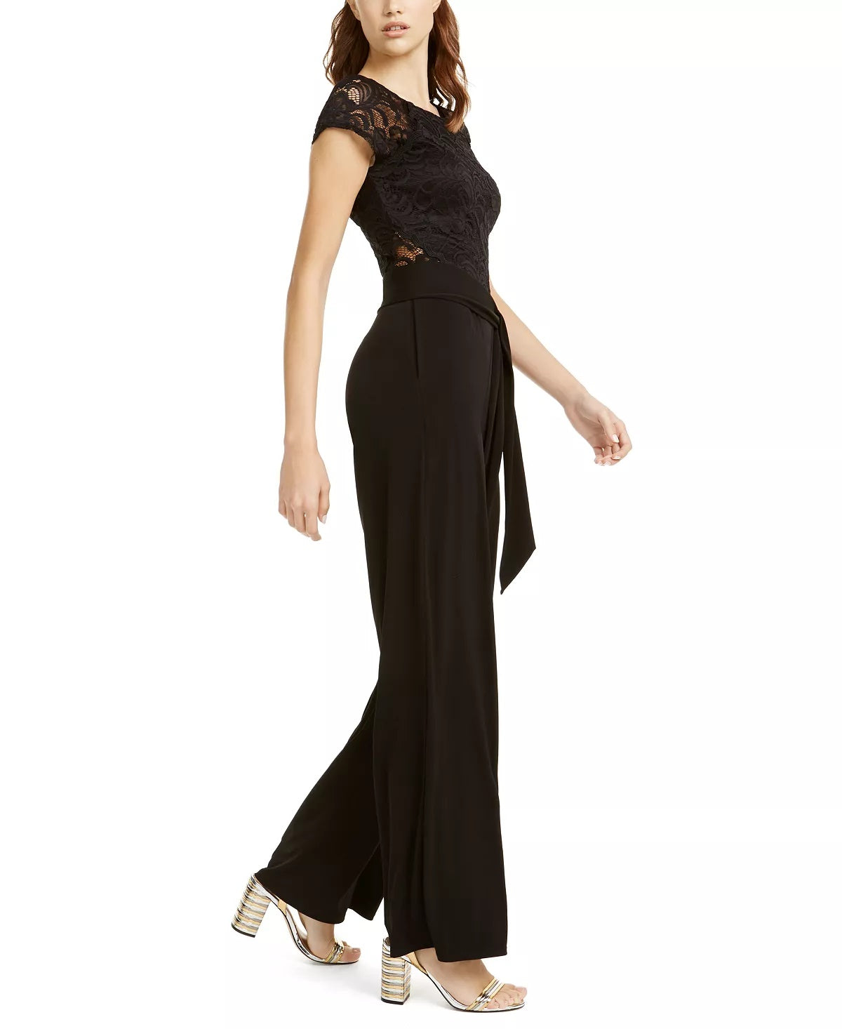 BCX Juniors' Lace-TrimWide-Leg Jumpsuit Black Size 15