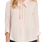 DKNY Women's Petite Shiny Tie-Neck Button-Up Blouse Pink Size PL