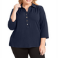 Charter Club Women's Plus 3/4 Sleeve Polo Top Blue Size 3X