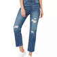 Numero Juniors' Frayed Hem High Rise Straight Leg Jeans Blue Size 25