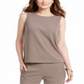 Nine West Women's Sleeveless Jewel Neck Drapey Crepe Top -Brown Size M