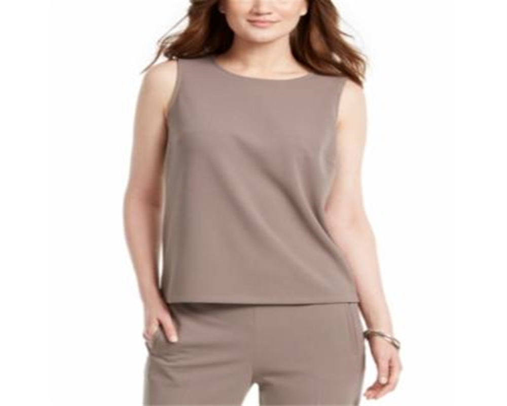 Nine West Women's Sleeveless Jewel Neck Drapey Crepe Top -Brown Size M