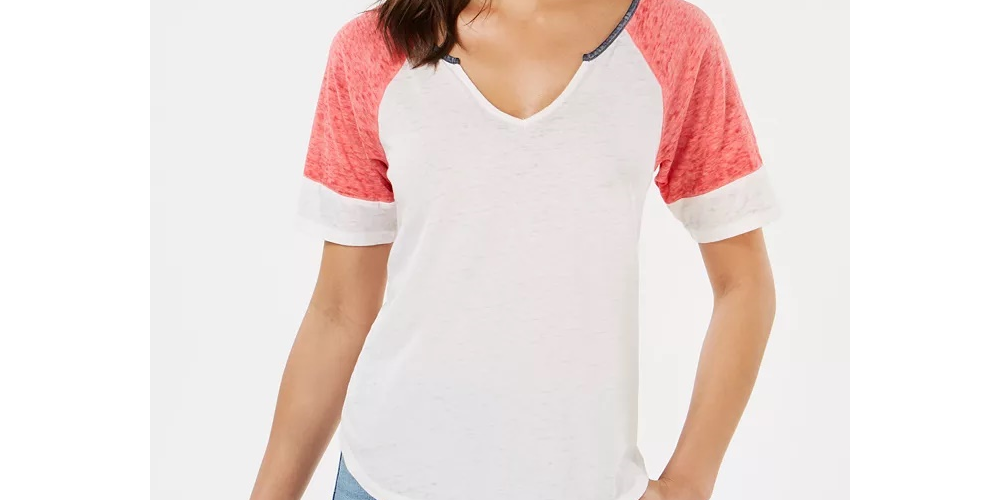 Hippie Rose Juniors' Colorblocked Burnout Football T-Shirt Silver Size Large