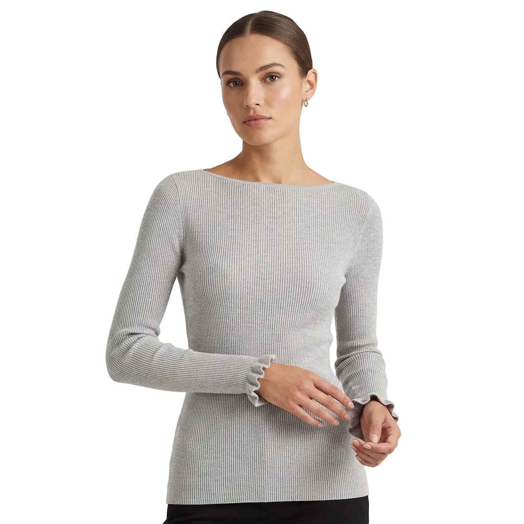 Ralph Lauren Women's Ribbed Boatneck Sweater Gray