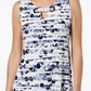 Alfani Women's Petite Printed Grommet-Neck Top Blue Size PXL