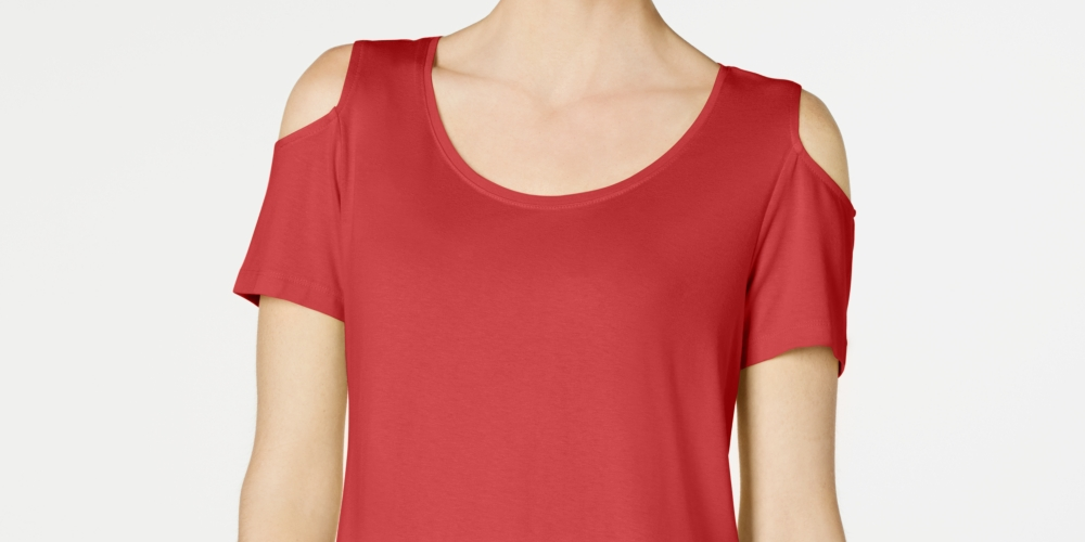 JM Collection Women's Cold-Shoulder Swing T-Shirt Red Size Medium